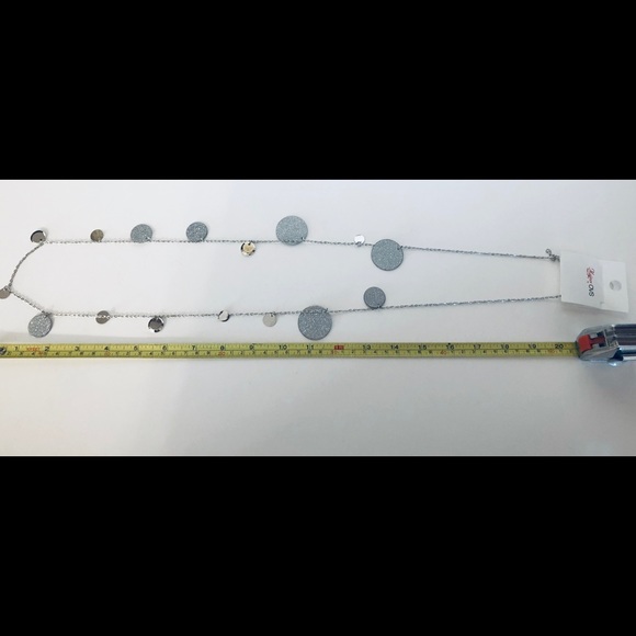 Long Silver Sparkling Disc Necklace - Picture 2 of 7